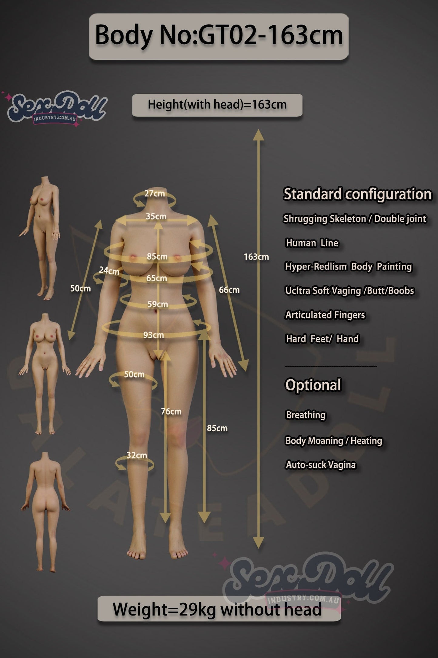 Berlinda - 163cm Full Silicone Realistic Skin with ROS Options - Galatea Doll